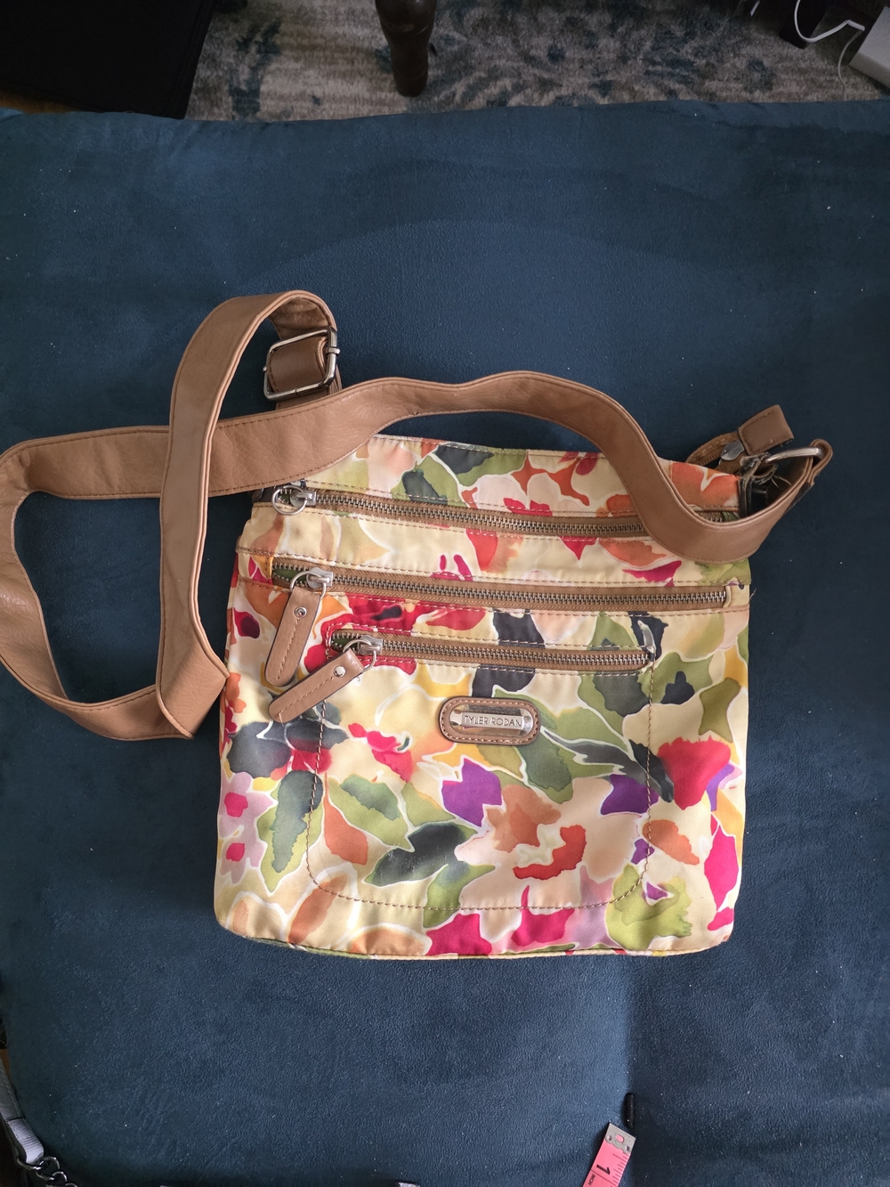 Tyler Rodan Multicolor Floral Crossbody with Tan Strap